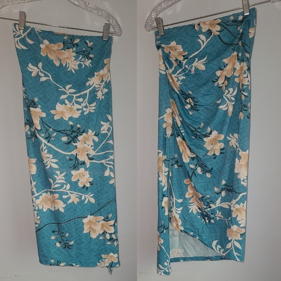 Novella Royale Evie skirt aqua lilies S blue floral bodycon pencil shirred - Picture 15 of 16
